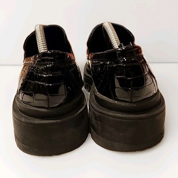 LONDON REBEL Womens (38) 7.5US Black Patent Penny Loafers Slip On Shoes Punk 90s - Picture 3 of 11